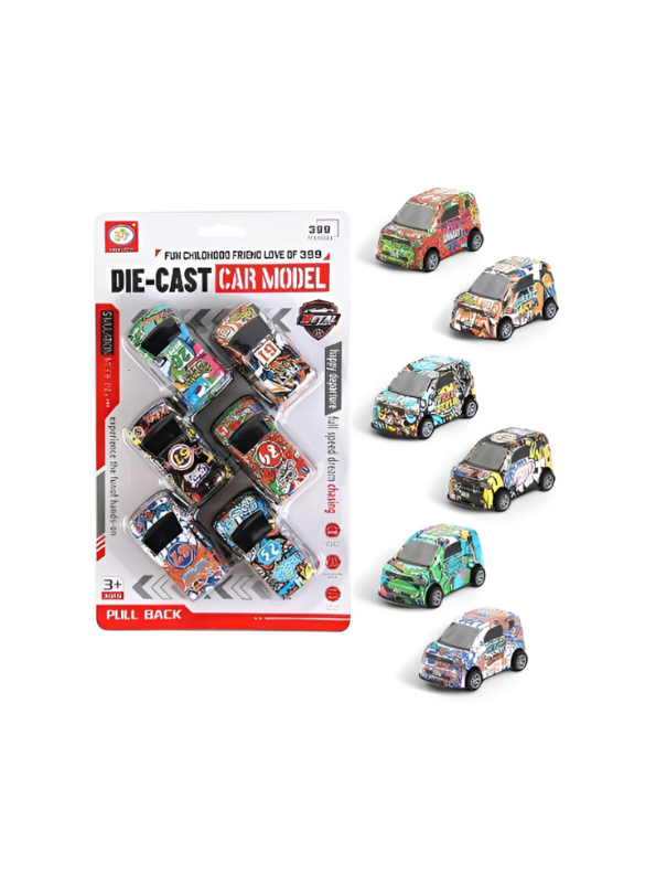 6-Pack Graffiti Die-Cast Mini Car Set | Pull Back Action Toy Vehicles for Kids LMI15772