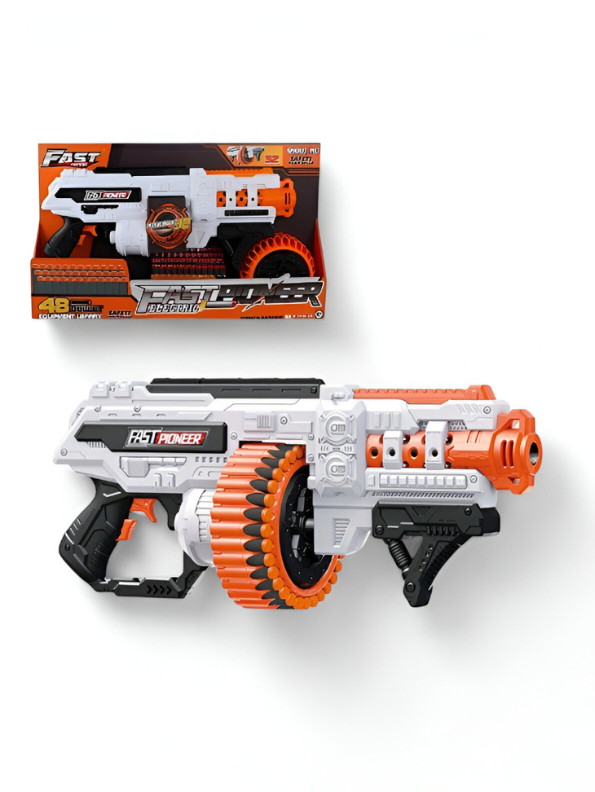 FAST PIONEER Toy Foam Dart Blaster Rifle | Automatic Drum Magazine with 48 Darts NX13651