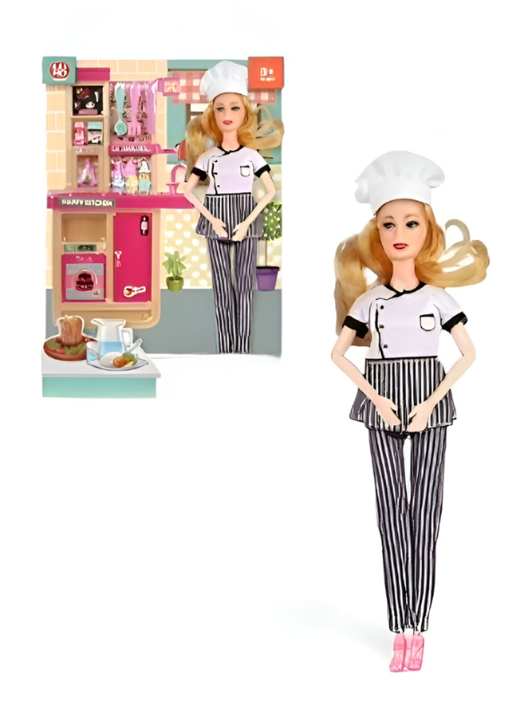Chef Fashion Doll (11-Inch) with White & Striped Uniform | Cooking Career Role Play Toy LMI13715