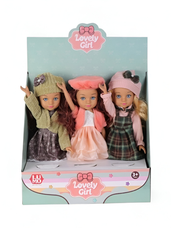 EUMO Lovely Girl 3-Pack Fashion Doll Set | Trio of Dolls with Trendy Outfits & Hats for Ages 3+ LMI15114