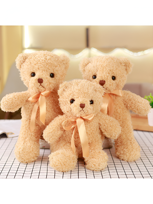 Peach Fluffy Teddy Bear with Bow - 8 Inch Soft Toy Gift LMI11371