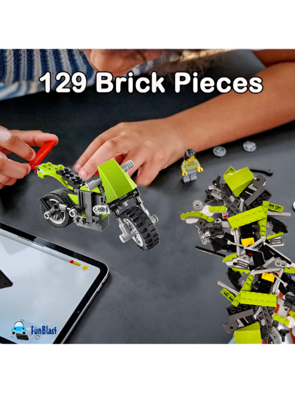 3-in-1 Highway Cruiser Motorcycle Building Block Set - 129 PCS ARCHITECT Chopper LEGO Set - Vehicle Model Toy for Ages 8+ TV867