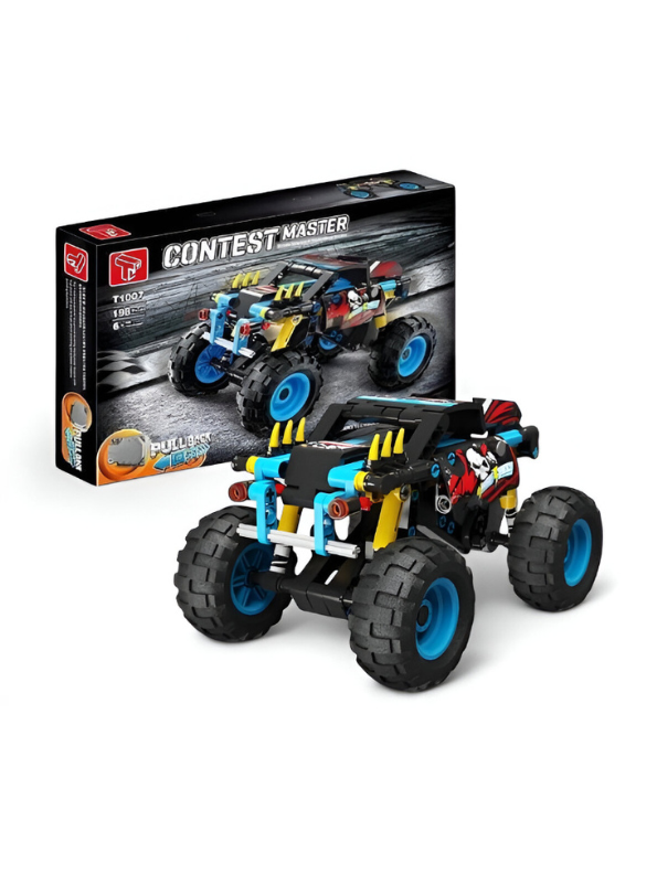 198-Piece Pull-Back Race Car Building Toy | Contest Master Monster Truck LEGO Set for Boys & Girls