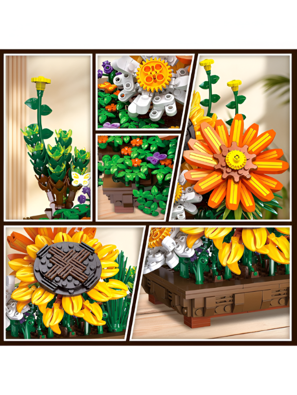 Sunflower Botanical Display Building Block Set - 924 PCS IVY BONSAI Flower Pot LEGO Set - Adult Home Decor & Gift TV5668