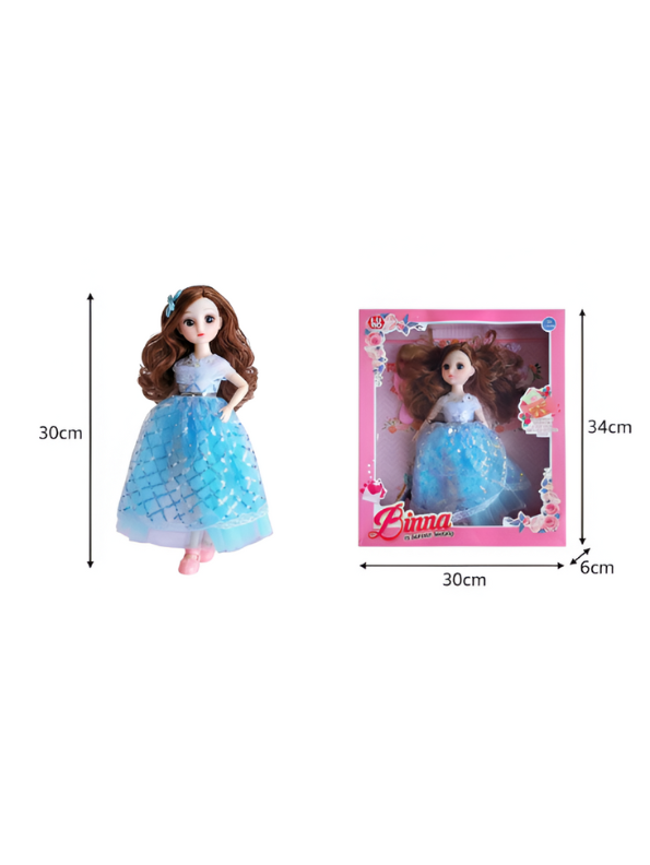 Fashion Doll in Light-Up/Glowing Blue Ball Gown | Binna "A Heavenly Beauty" Doll with Brown Hair LMI14886