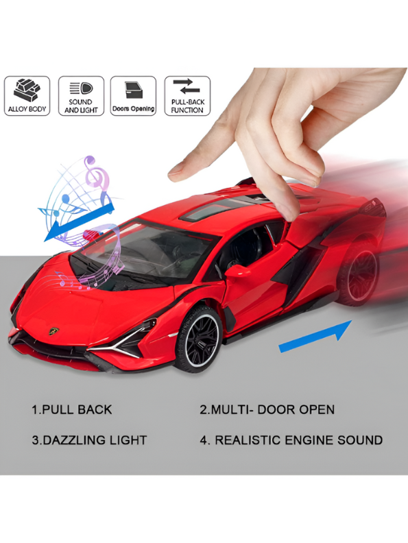 Red - Lamborghini Sián FKP 37 (1:32 Scale) Diecast Toy Car - Pull Back, Open Doors, Lights & Engine Sound LMI15675
