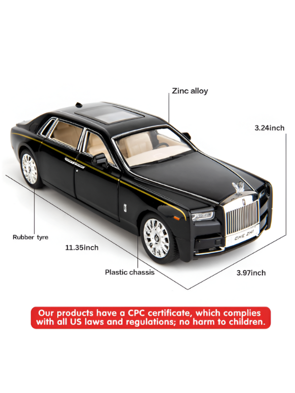 Black Rolls-Royce Phantom Diecast Model Car 1:18 Scale | Luxury Sedan Toy with Lights & Sound LMI15603