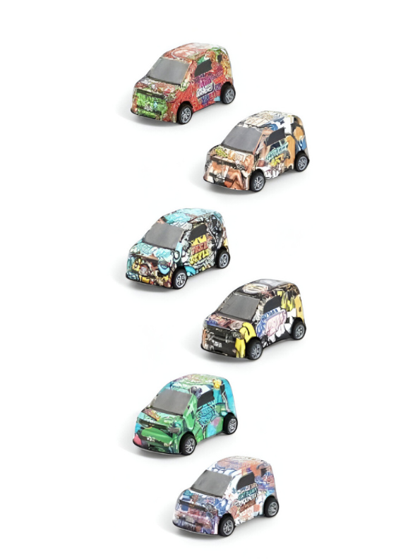 6-Pack Graffiti Die-Cast Mini Car Set | Pull Back Action Toy Vehicles for Kids LMI15772