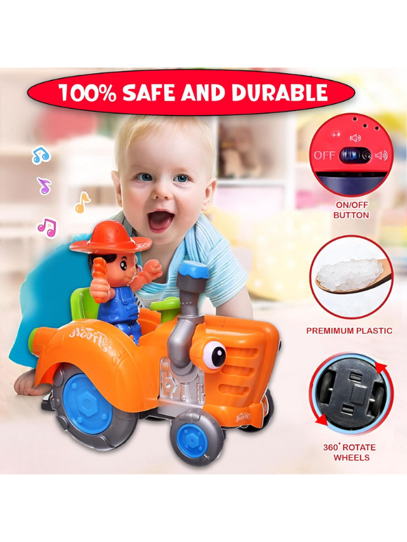 Interactive Bump & Go Toy Tractor with Flashing LED Lights & Music | Battery-Operated Farm Vehicle LMI13721