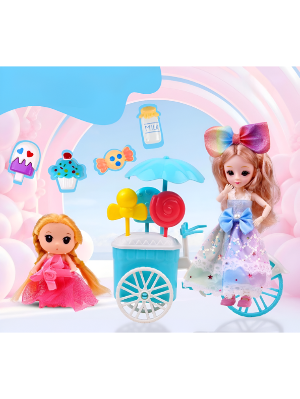 Shining Girl Pretty Doll Set with Ice Cream Cart, Mini Doll & Sweet Accessories - Fun Role Play Gift NX13115