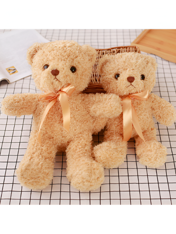 Peach Fluffy Teddy Bear with Bow - 8 Inch Soft Toy Gift LMI11371