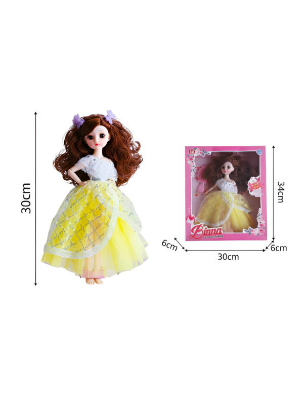 Fashion Doll in Light-Up/Glowing Yellow Ball Gown | Binna "A Heavenly Beauty" Doll with Brown Hair LMI14886