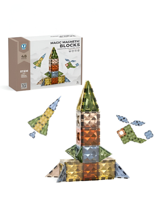 Magic Magnetic Blocks Building Block Set - 48 PCS STEM Tiles & Shapes LEGO Set - Educational Toy for Kids TV2312