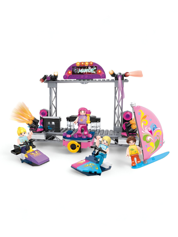 Beach Music Festival Building Block Set - 297 PCS Bon Voyage LEGO Set - Summer Concert Stage & Water Sports Toy TV5634