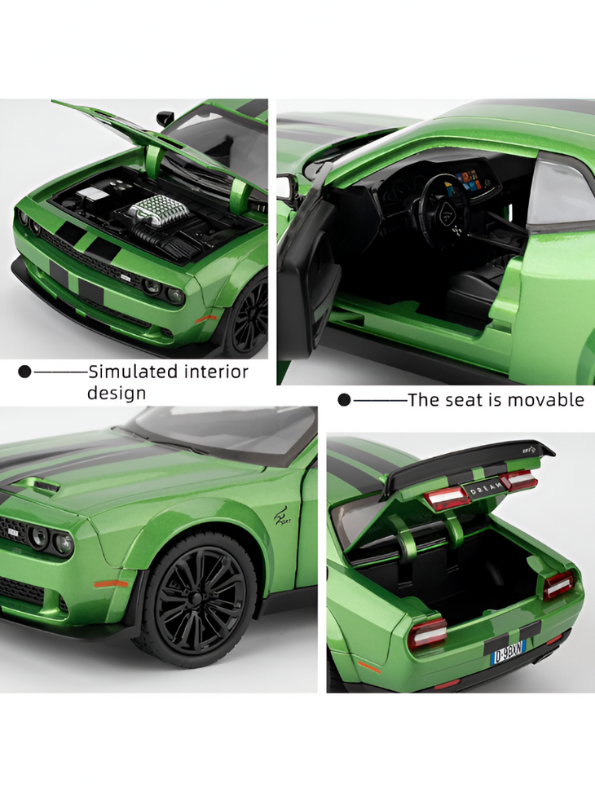 Lime Green Dodge Challenger SRT Hellcat Die-Cast Model Car 1:32 Scale - Opening Doors, Hood & Trunk LMI15610