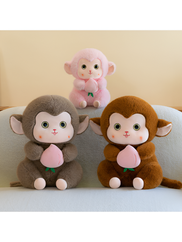 Brown - Cute Plush Monkey Stuffed Animal with Peach - Super Soft Toy Gift for Kids & Baby LMI14143