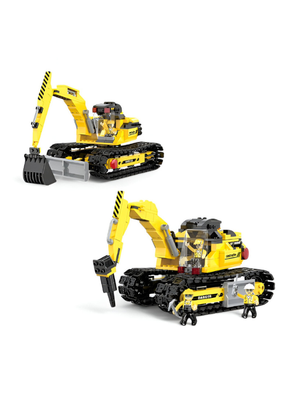 Heavy-Duty Excavator Building Blocks - 367+ PCS COGO TOWN Construction Vehicle LEGO Set - 2-in-1 Model with Figures TV5086