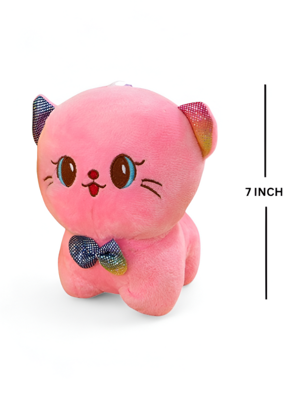 7-Inch Cute Pink Cat Soft Toy | Stuffed Animal Plushie with Bow Tie LMI11943