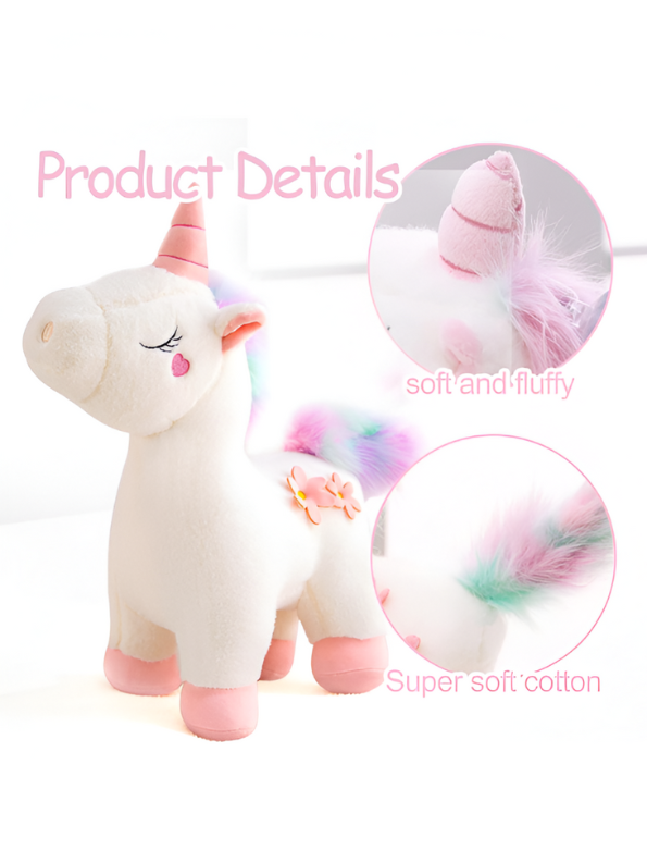 White - Dreamy Pink Unicorn Plushie for Children | Ultra-Soft Stuffed Toy with Pastel Rainbow Hair LMI12216