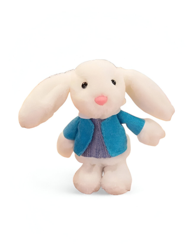 8 Inch Rabbit Soft Toy with Blue Cardigan - Plush Stuffed Bunny for Children LMI11372