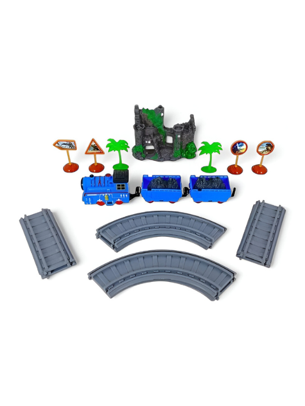 Adventure Theme Toy Train Set | Battery Operated Railway with Castle and Jungle Scenery LMI15361