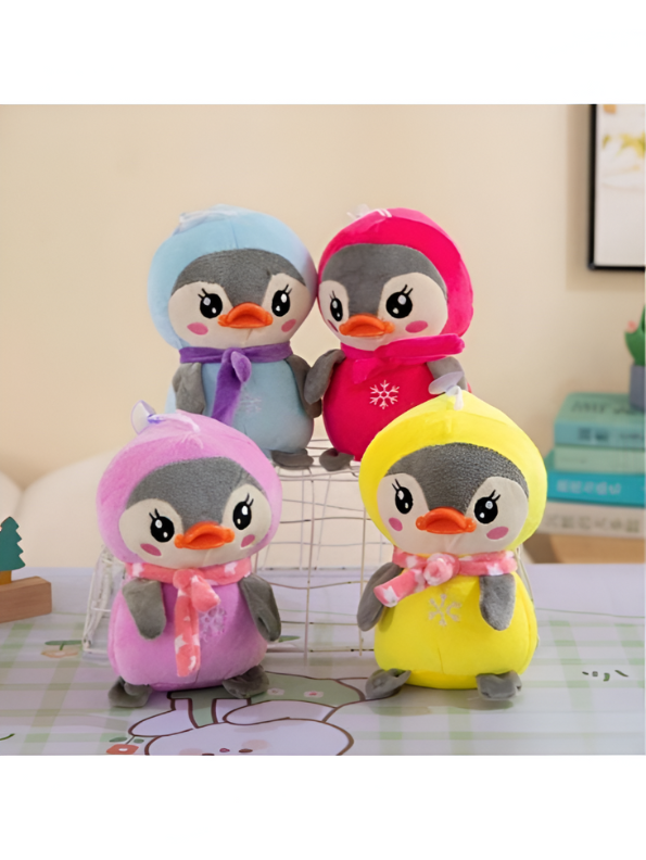 Adorable Grey Penguin Plush Toy with Pink Scarf and Hoodie for Kids | Soft & Cuddly Stuffed Animal LMI11927