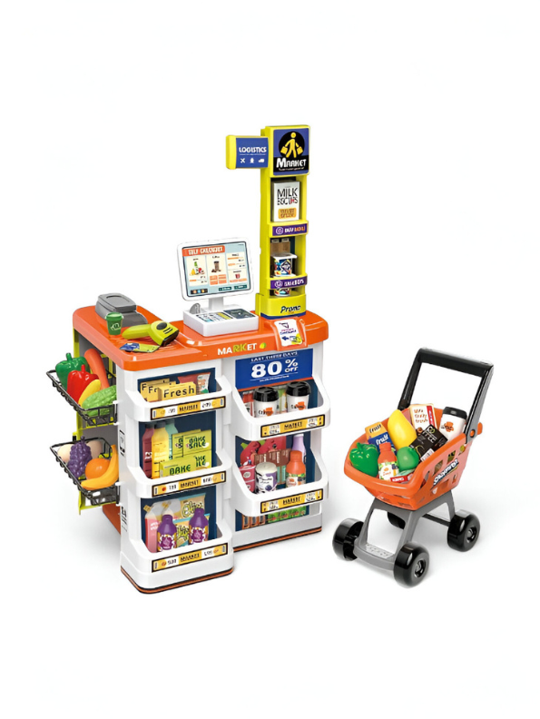 Deluxe Supermarket Cash Register & Shopping Trolley Toy for Kids 3+ | Pretend Store Play Set NX12789