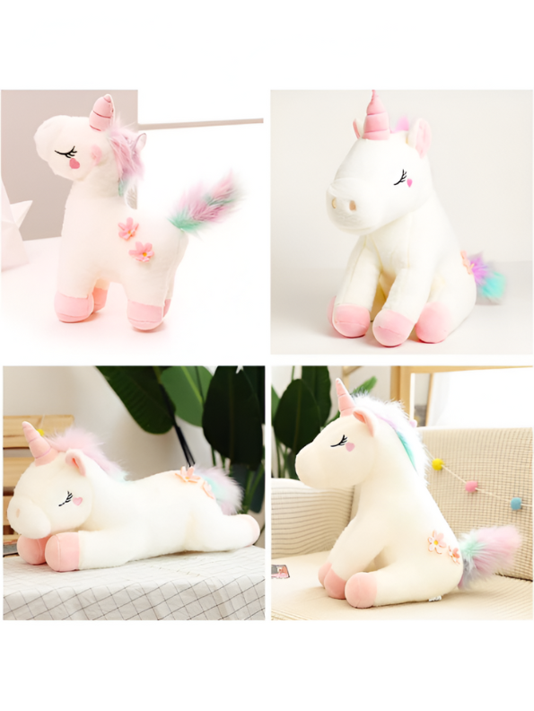 White - Dreamy Pink Unicorn Plushie for Children | Ultra-Soft Stuffed Toy with Pastel Rainbow Hair LMI12216