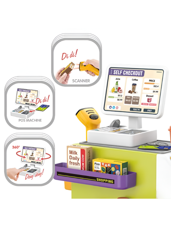 Self-Service Checkout Counter & Freezer Pretend Play Toy for Kids 3+ | Interactive Role Play Set NX13629