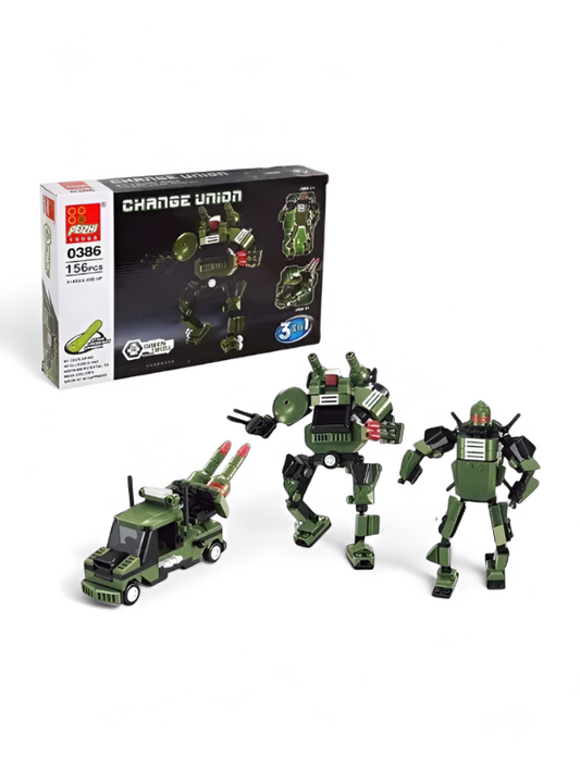 3-in-1 CHANGE UNION Building Block Set - 156 PCS Military Robot & Vehicle LEGO Set - Transforming STEM Toy TV5008