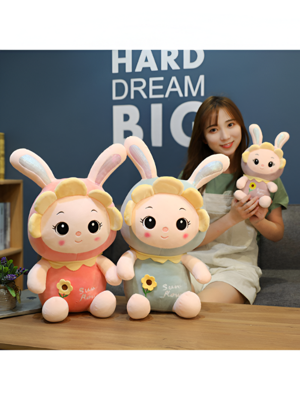 Cuddly Long Ear Bunny Plushie | Soft & Huggable Rabbit Stuffed Animal for Kids | Unique Soft Toy with Sunflower Design LMI7973