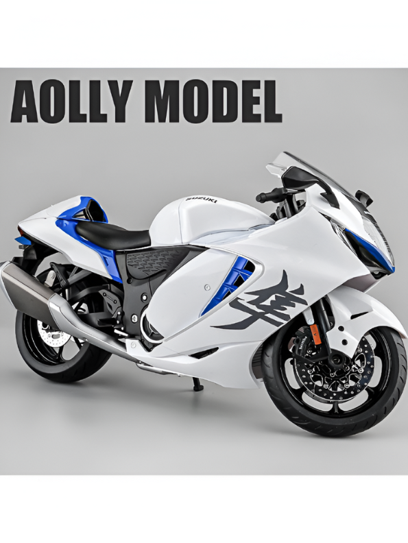 Suzuki Hayabusa GSX 1/6 Diecast Bike – Spray Feather, Collector’s Stand & Key Replica - White TV5904.
