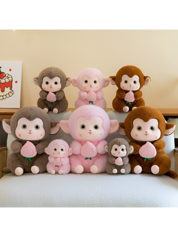 Grey - Cute Plush Monkey Stuffed Animal with Peach - Super Soft Toy Gift for Kids & Baby LMI14143