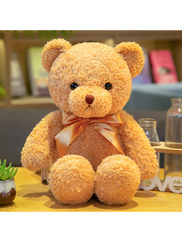 Peach Fluffy Teddy Bear with Bow - 8 Inch Soft Toy Gift LMI11371