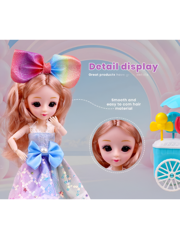 Shining Girl Pretty Doll Set with Ice Cream Cart, Mini Doll & Sweet Accessories - Fun Role Play Gift NX13115