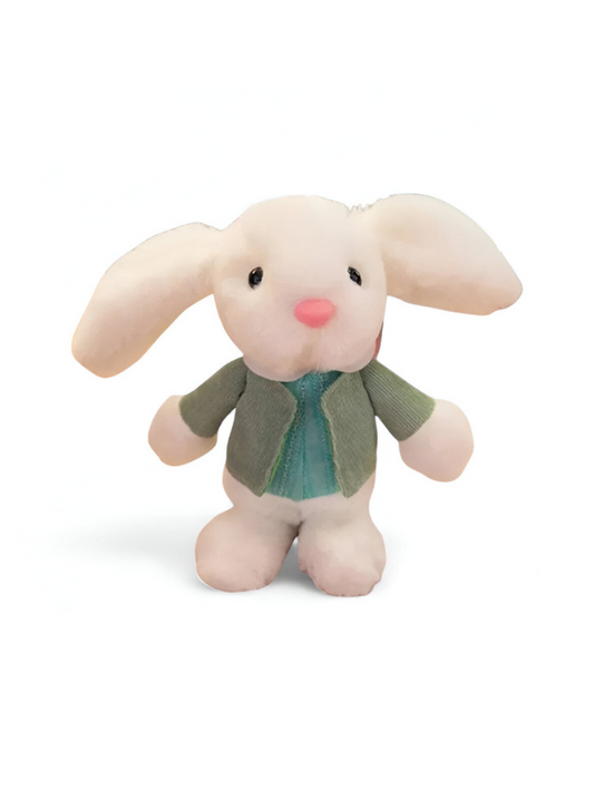 8 Inch Rabbit Soft Toy with Green Cardigan - Plush Stuffed Bunny for Children LMI11372