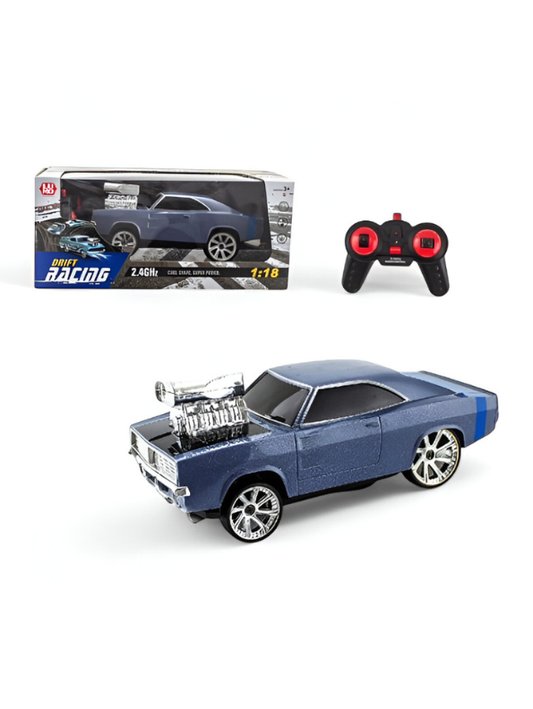 1:18 Scale RC Drift Racing Car 2.4GHz Remote Control Vehicle - High Speed Electric Muscle Car Toy with Supercharger - Perfect Gift for Kids & Adults LMI12599