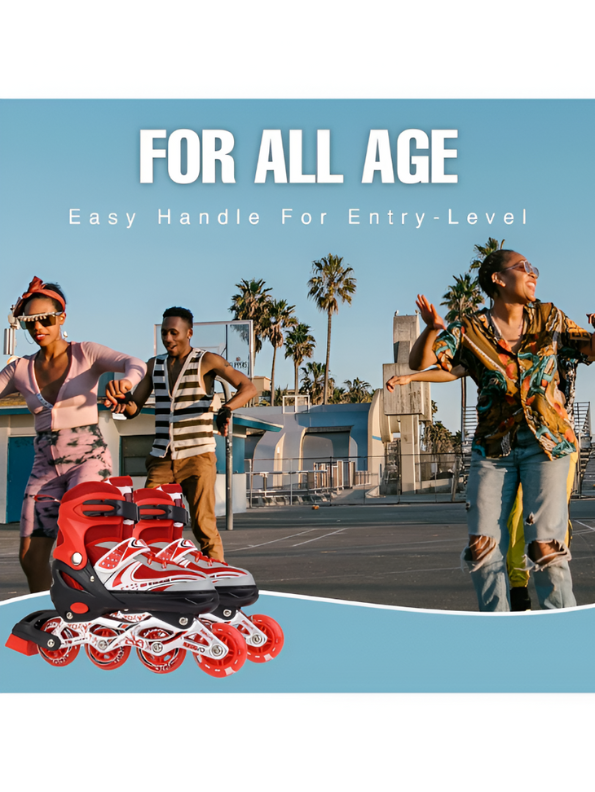 Sparkle Red Inline Roller Skates - Extendable Kids' Skates for Girls - White/Grey Accents LMI10750