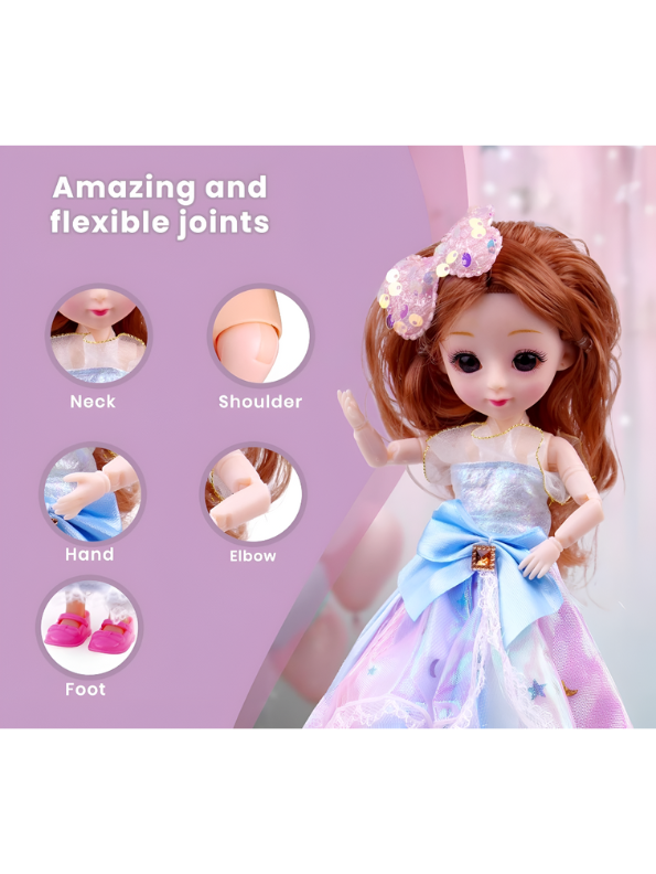 Shining Girl Mini Fashion Doll Set with Donut Purse, Sweet Dress & Accessory Charms - Collectible Gift for Kids NX13114