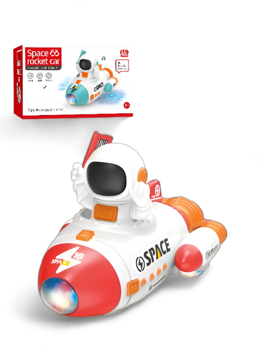 Red - Bump-and-Go Astronaut Space Rocket Car Toy with Flashing LED Lights and Sounds LMI15174