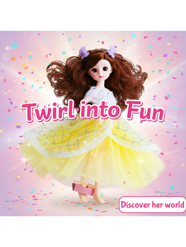 Fashion Doll in Light-Up/Glowing Yellow Ball Gown | Binna "A Heavenly Beauty" Doll with Brown Hair LMI14886