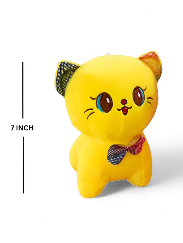 7-Inch Cute Yellow Cat Soft Toy | Stuffed Animal Plushie with Bow Tie LMI11943