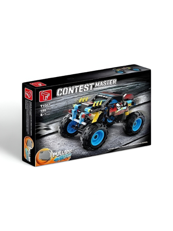 198-Piece Pull-Back Race Car Building Toy | Contest Master Monster Truck LEGO Set for Boys & Girls