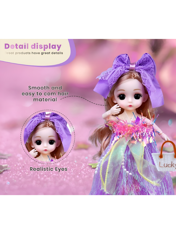 Luxury Princess Fashion Doll Set in Purple Ruffle Dress with Bows & Accessories - Deluxe Gift for Girls NX13107