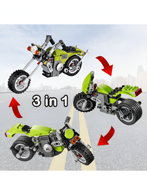3-in-1 Highway Cruiser Motorcycle Building Block Set - 129 PCS ARCHITECT Chopper LEGO Set - Vehicle Model Toy for Ages 8+ TV867