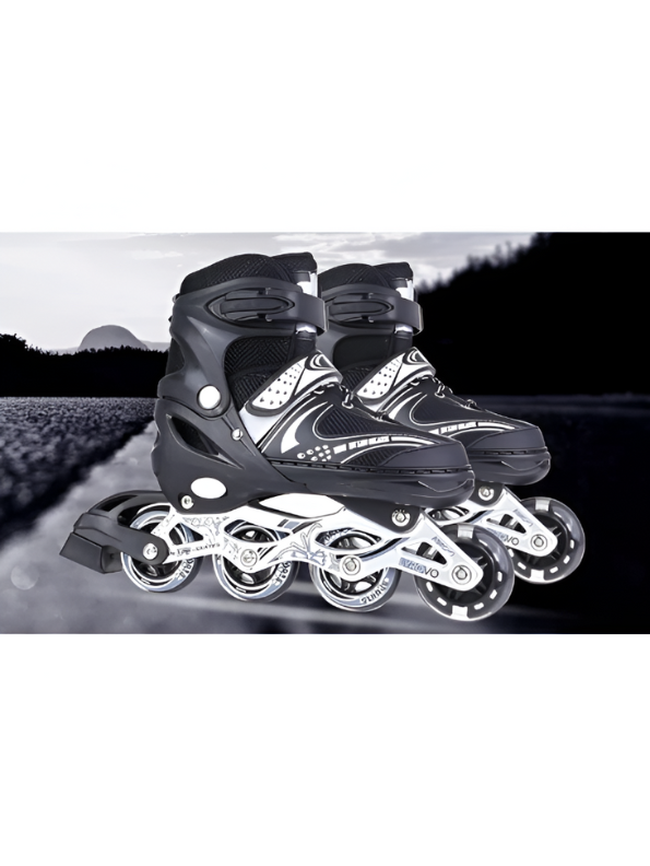 Sparkle Black Inline Roller Skates - Extendable Kids' Skates for Girls - White/Grey Accents LMI10750