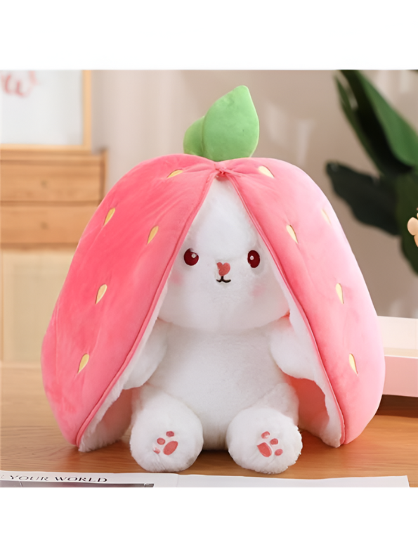 Cute Strawberry Rabbit Plush Toy - Kawaii Strawberry Bunny Stuffed Animal Soft Toy for Girls & Kids, Perfect Gift & Decor LMI11108