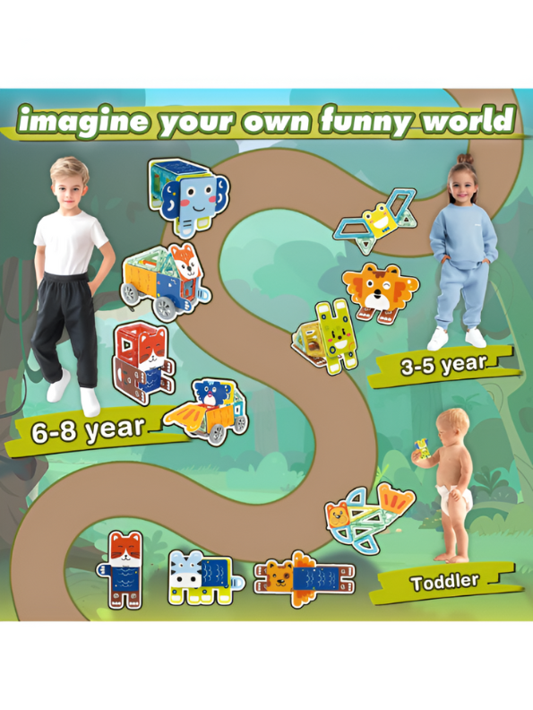 Magical Magnet II Building Block Set - 35 PCS STEM Animal Shapes LEGO Set - Educational Toy for Toddlers 3+ TV4072