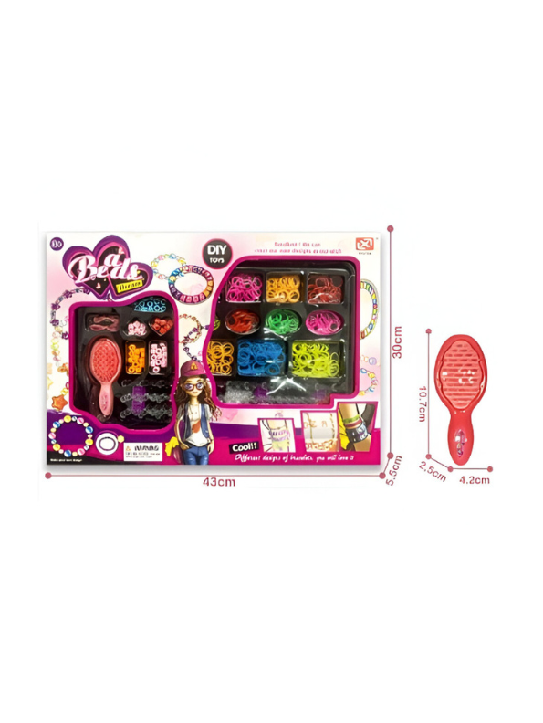 Kids' DIY Bracelet & Hair Accessory Maker Kit with Loom Bands, Beads & Comb NX11652