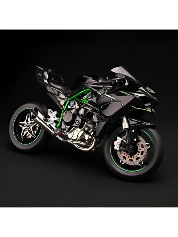 XLG 1/6 Scale Kawasaki Ninja H2R Diecast Motorcycle Model with Display Stand | Premium Collector's Die-Cast Bike (Black/Green) TV5905